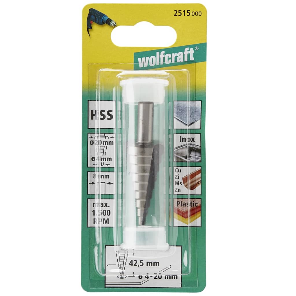 wolfcraft trinbor-bit 8 mm 4-20 mm HSS grå 2515000