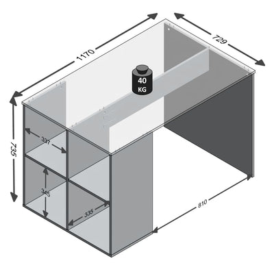 FMD skrivebord med sidehylder 117 x 73 x 75 cm betongrå