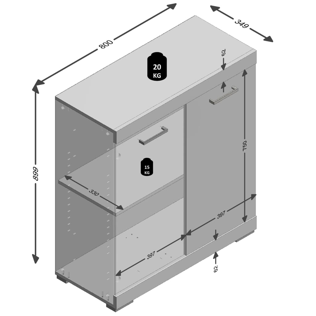 FMD kommode med 2 låger 80 x 34,9 x 89,9 cm egetræsfarve