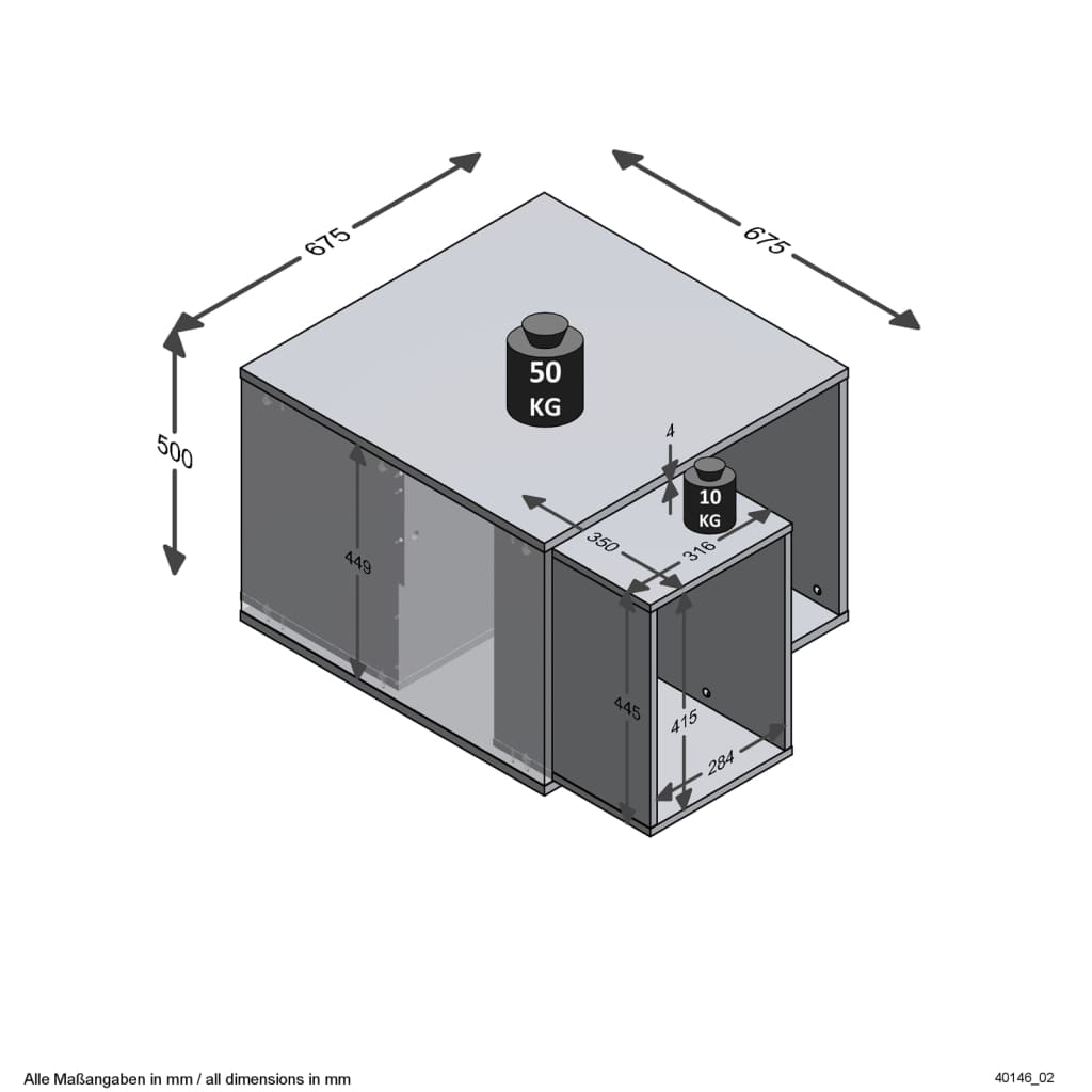 FMD sofabord med 2 sideborde 67,5x67,5x50 cm hvid og betongrå