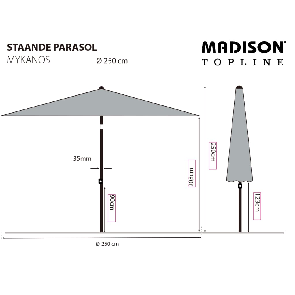 Madison parasol Mykanos 250 cm gråbrun