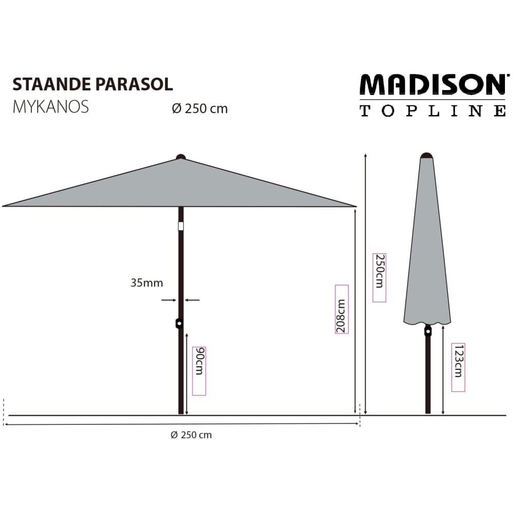 Madison parasol Mykanos 250 cm ecrufarvet