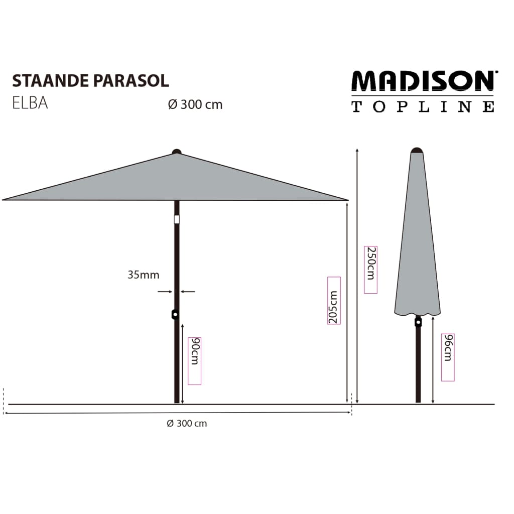 Madison parasol Elba 300 cm grå