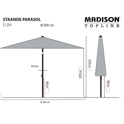 Madison parasol Elba 300 cm gråbrun