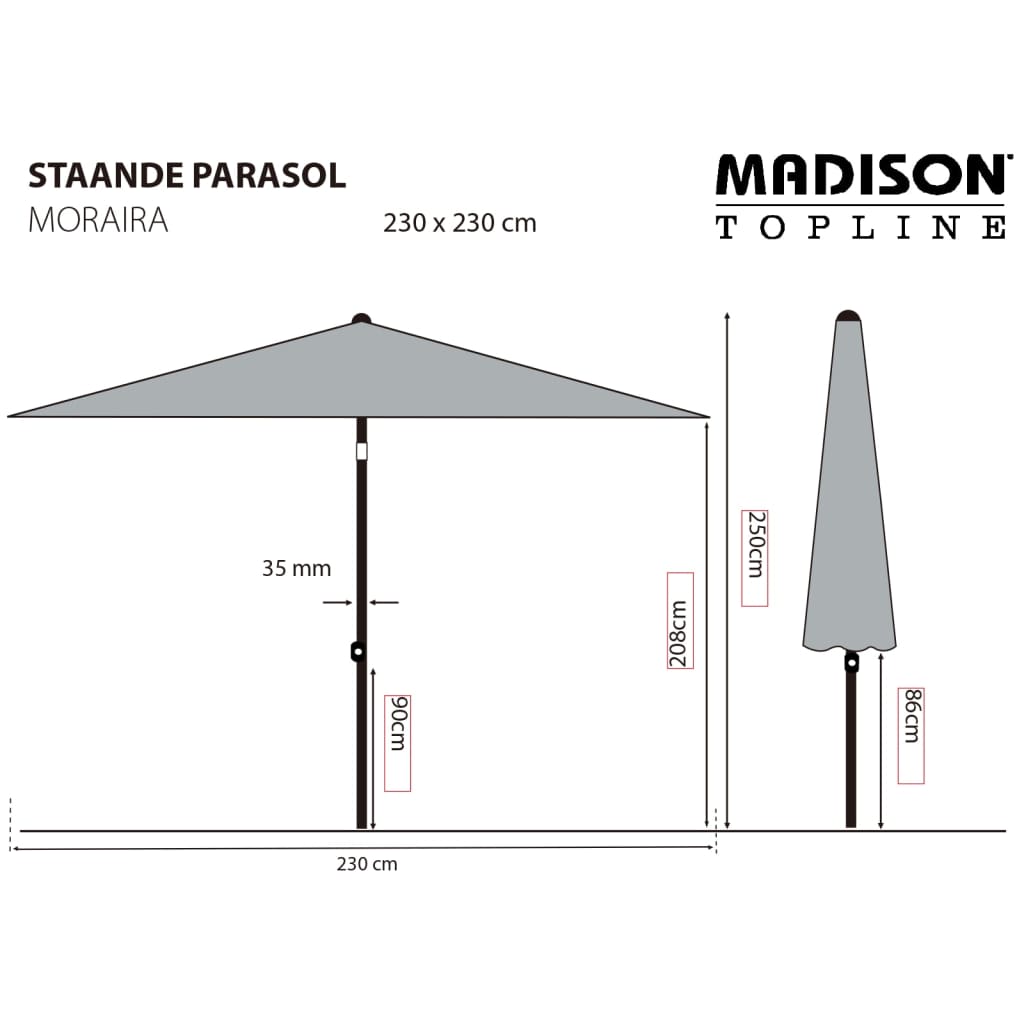 Madison parasol Moraira 230x230 cm gråbrun