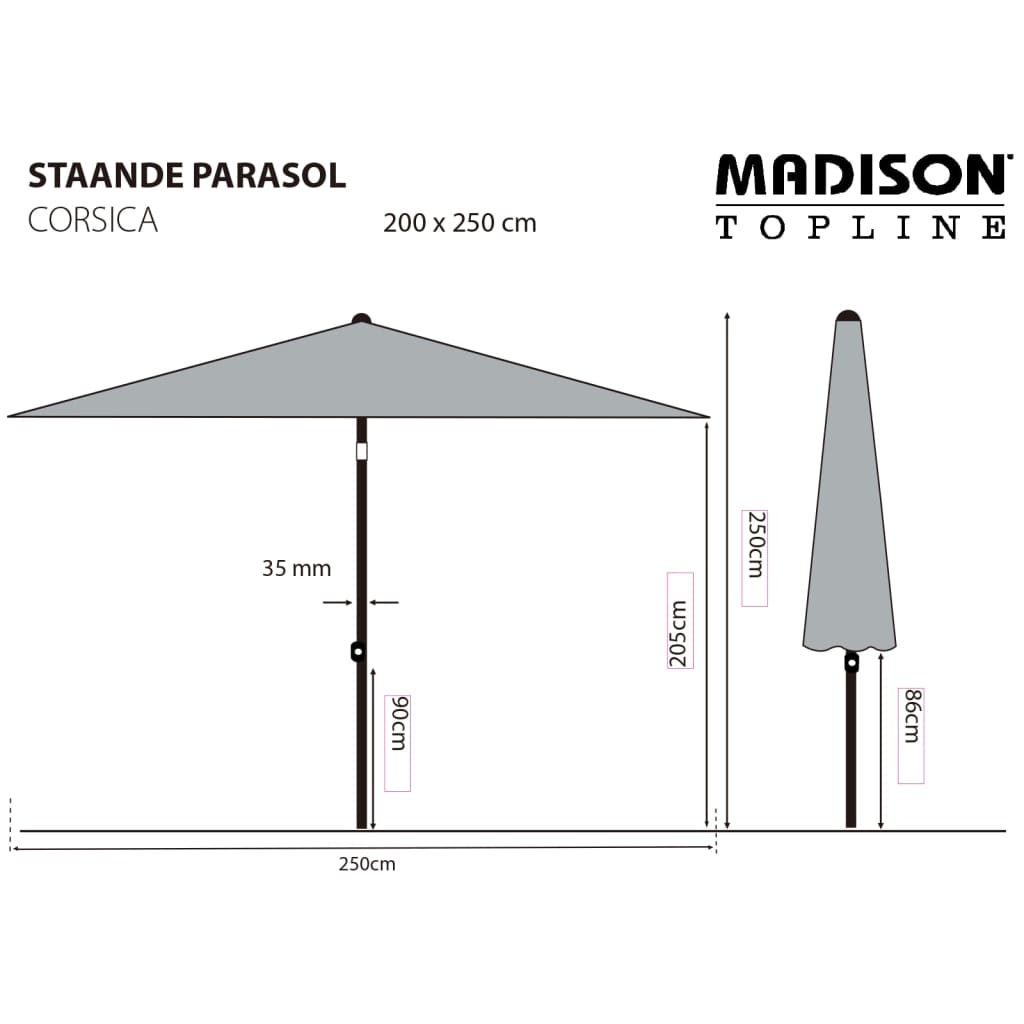 Madison parasol Corsica 200x250 cm gråbrun