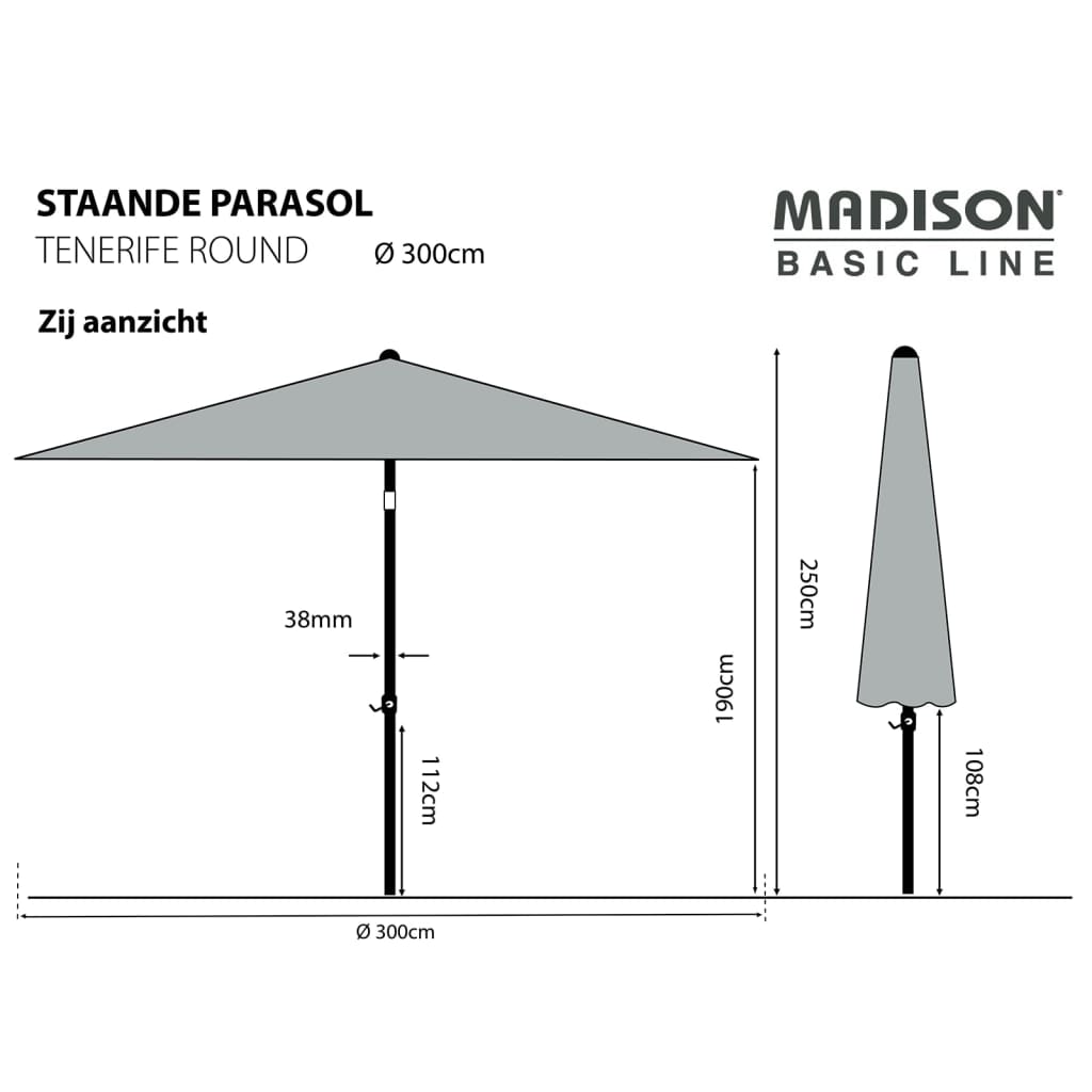 Madison parasol Tenerife 300 cm rund æblegrøn