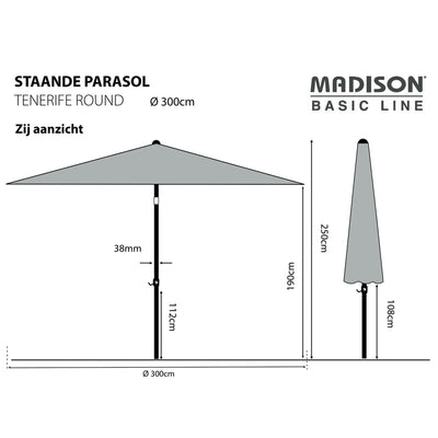 Madison parasol Tenerife 300 cm rund æblegrøn