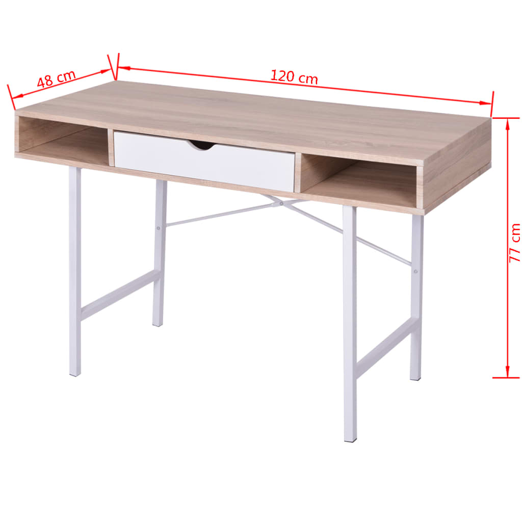 skrivebord med 1 skuffe eg og hvid