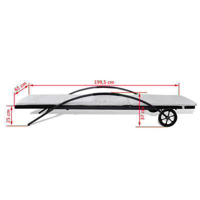 liggestol med hynde & hjul polyrattan sort