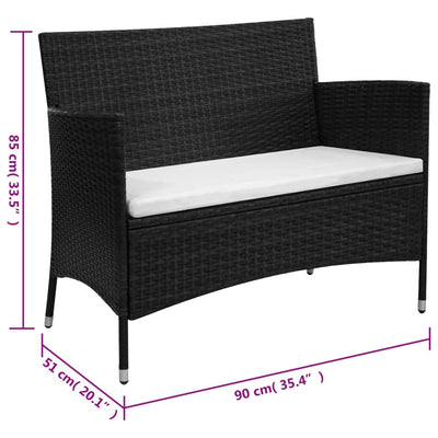 havebænk 90 cm polyrattan sort