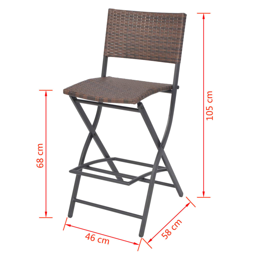 foldbart udendørs spisebordssæt 5 dele stål polyrattan brun