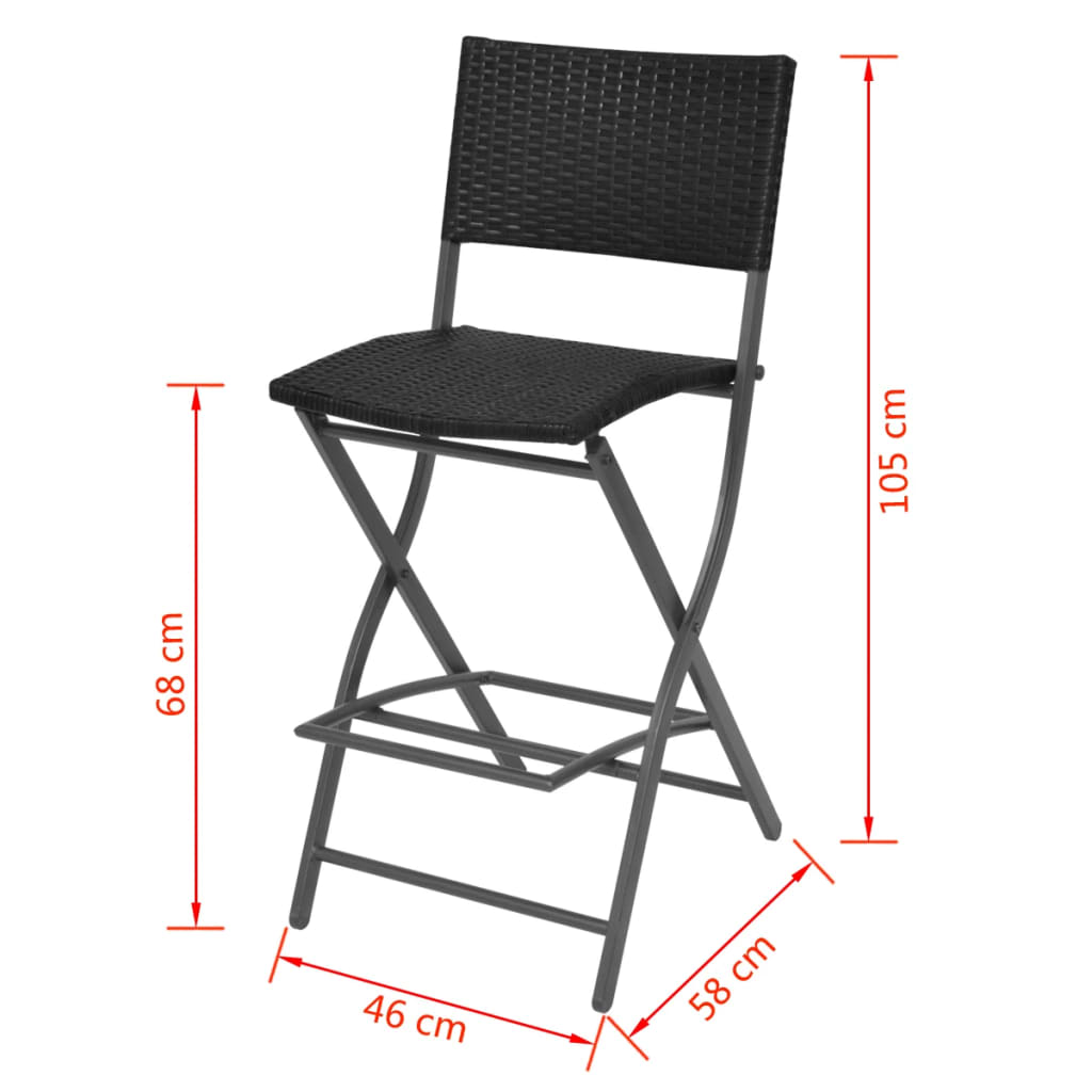 foldbart udendørs spisebordssæt 5 dele stål polyrattan sort