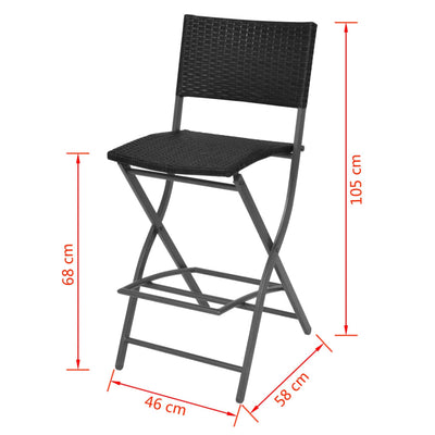 foldbart udendørs spisebordssæt 5 dele stål polyrattan sort