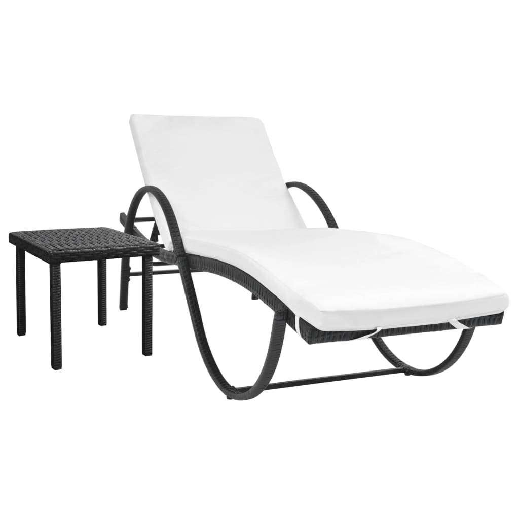 liggestol med hynde & bord polyrattan sort