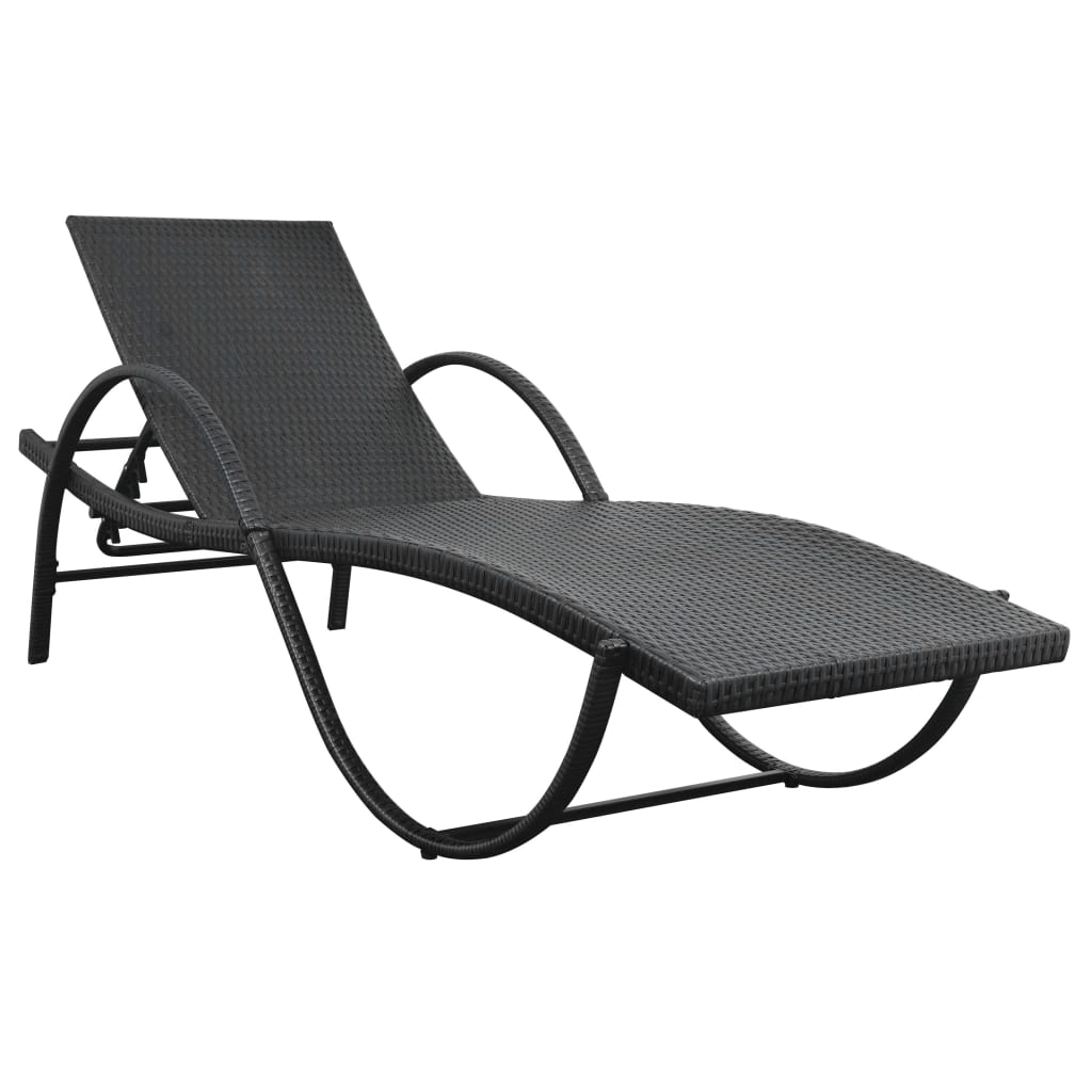 liggestol med hynde & bord polyrattan sort