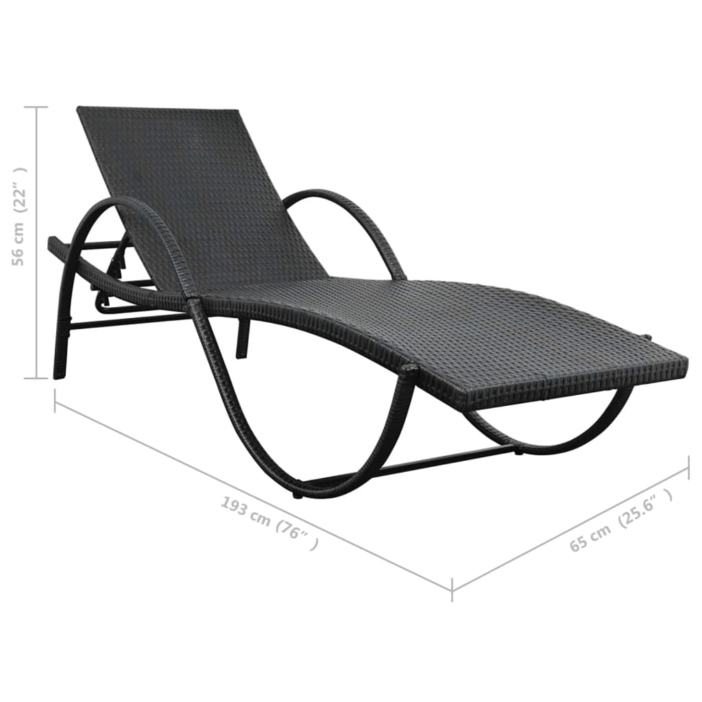 liggestol med hynde & bord polyrattan sort