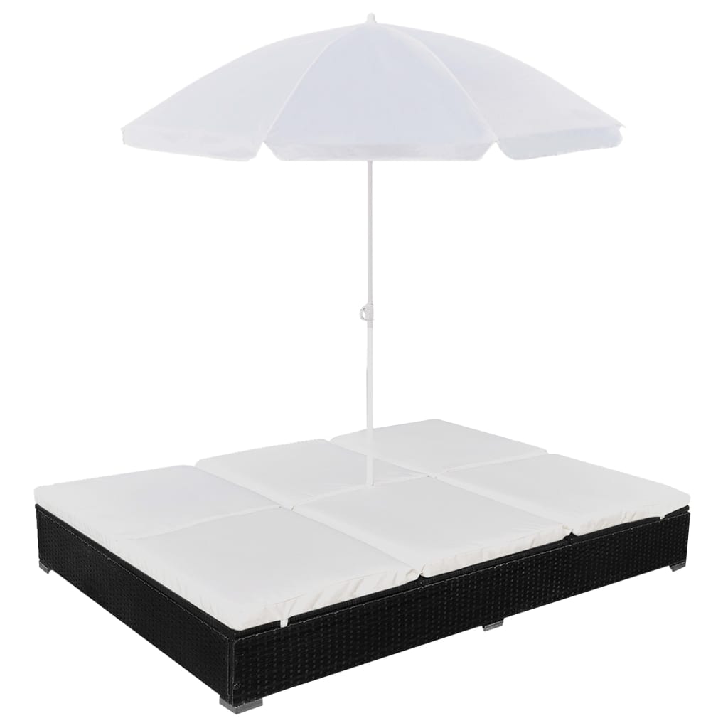 loungeseng med parasol polyrattan sort