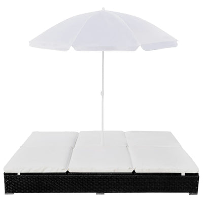 loungeseng med parasol polyrattan sort