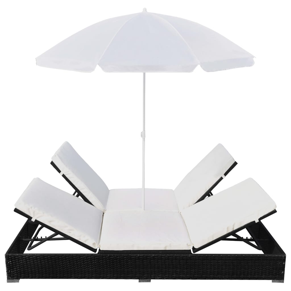 loungeseng med parasol polyrattan sort