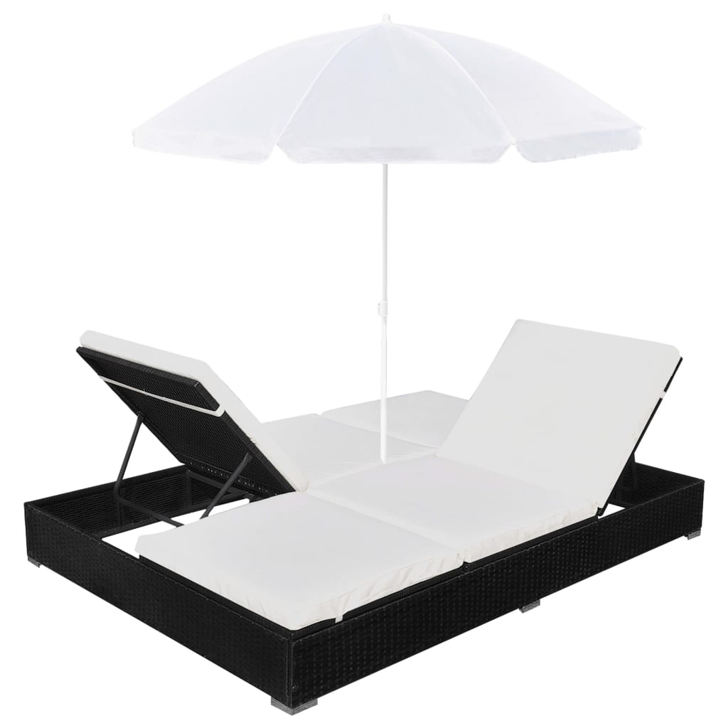 loungeseng med parasol polyrattan sort