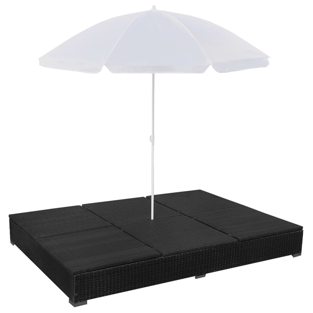 loungeseng med parasol polyrattan sort