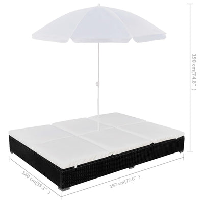 loungeseng med parasol polyrattan sort