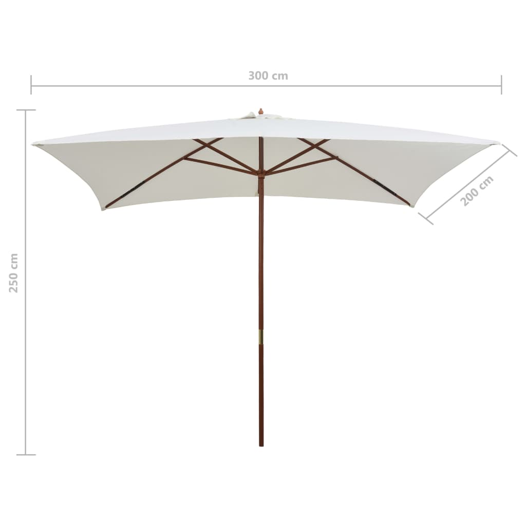 parasol 200x300 cm træstang cremehvid