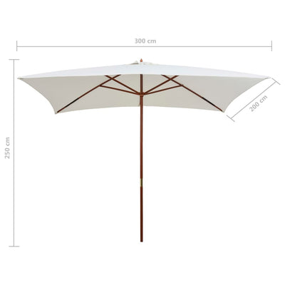 parasol 200x300 cm træstang cremehvid