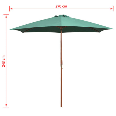 parasol 270x270 cm træstang grøn