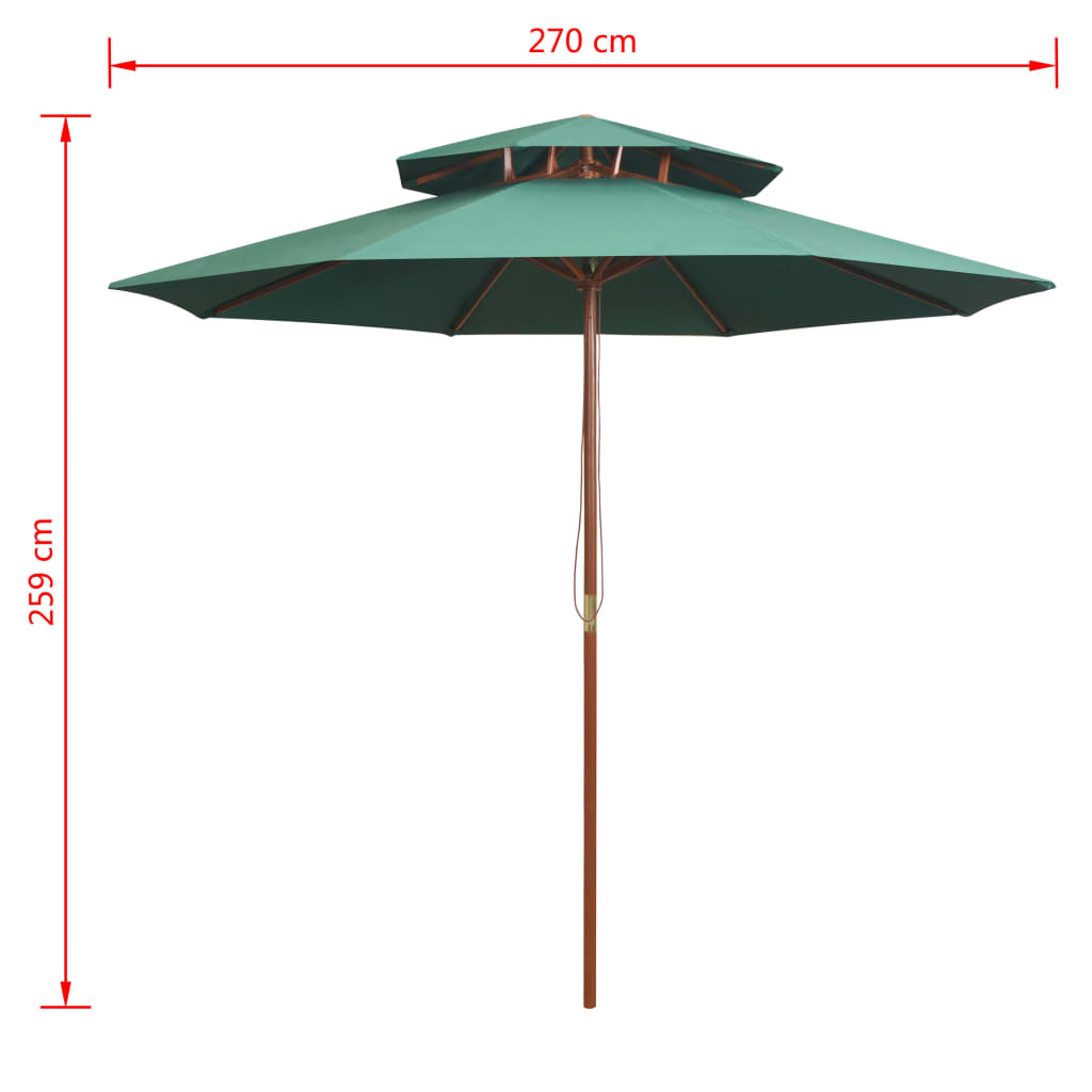 parasol 270x270 cm 2 niveauer træstang grøn