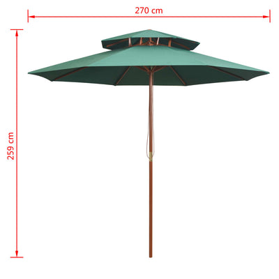 parasol 270x270 cm 2 niveauer træstang grøn