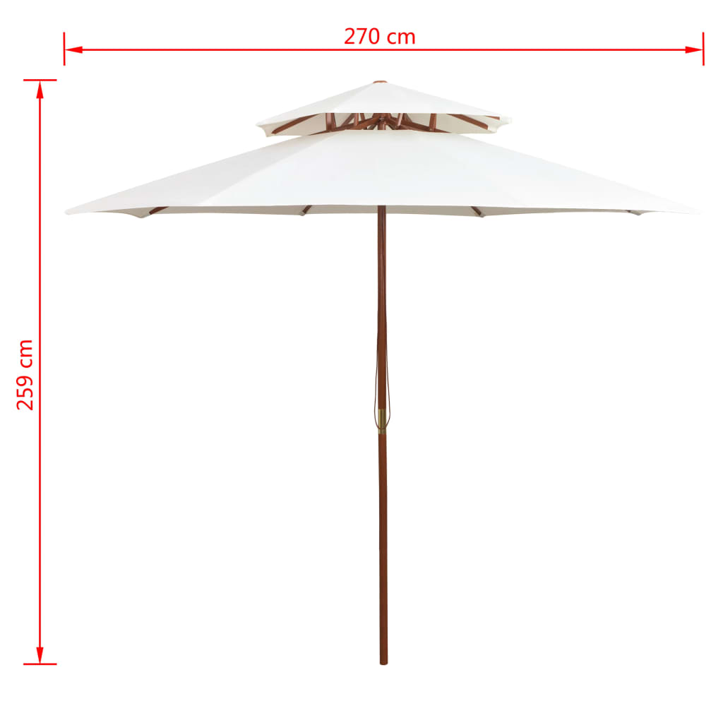 parasol 270x270 cm 2 niveauer træstang cremehvid