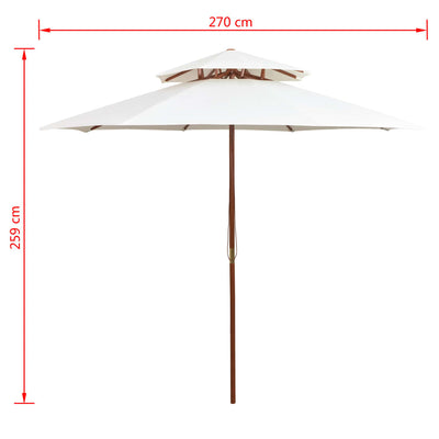 parasol 270x270 cm 2 niveauer træstang cremehvid