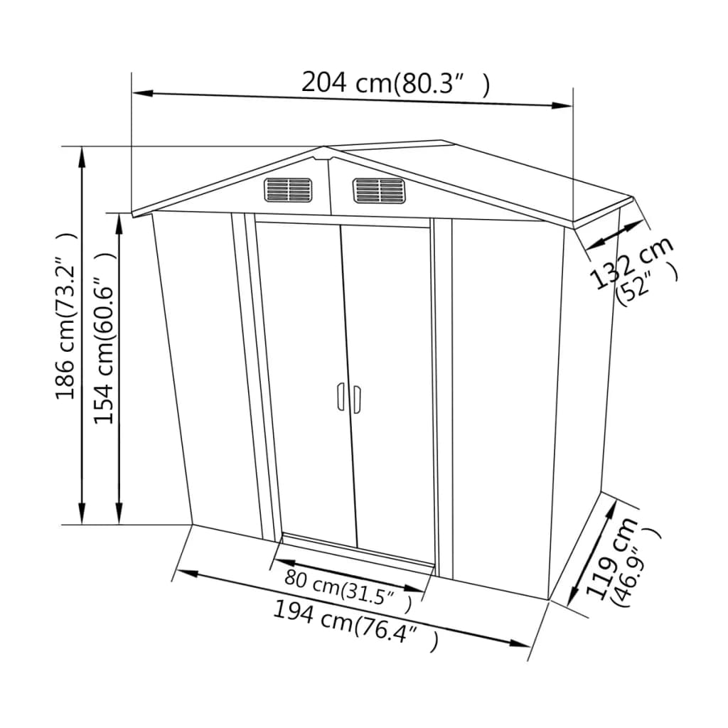 opbevaringsskur til haven 204x132x186 cm metal grå