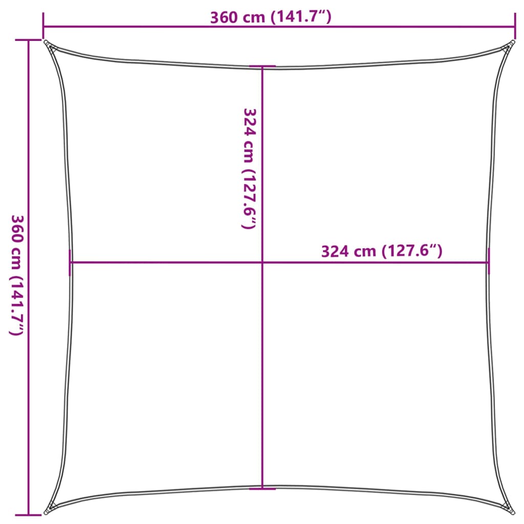 solsejl HDPE firkantet 3,6x3,6 m hvid