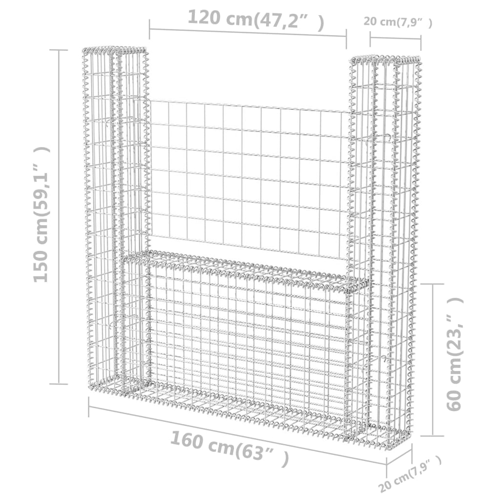 gabionkurv U-formet stål 160 x 20 x 150 cm