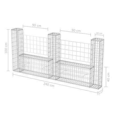 gabionkurv U-facon galvaniseret stål 240x20x100 cm