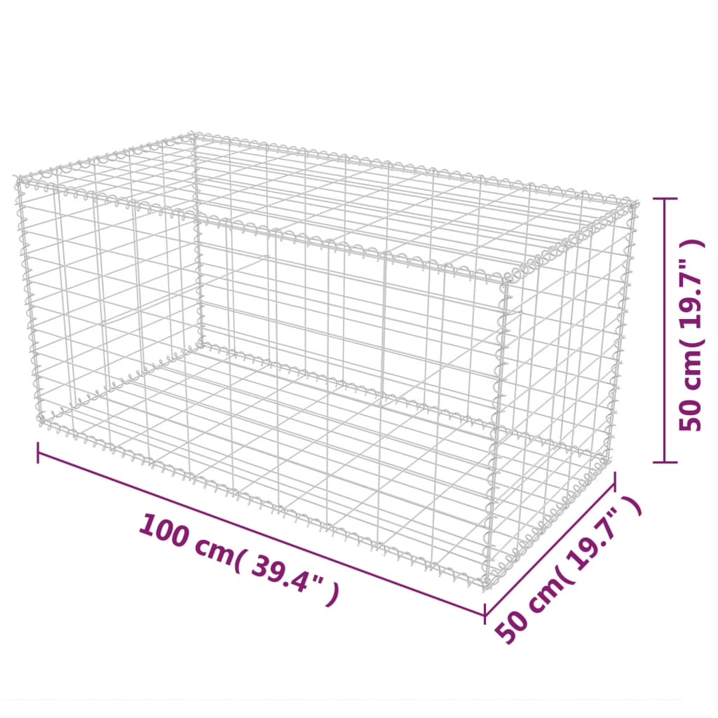 gabionkurv galvaniseret stål 100 x 50 x 50 cm