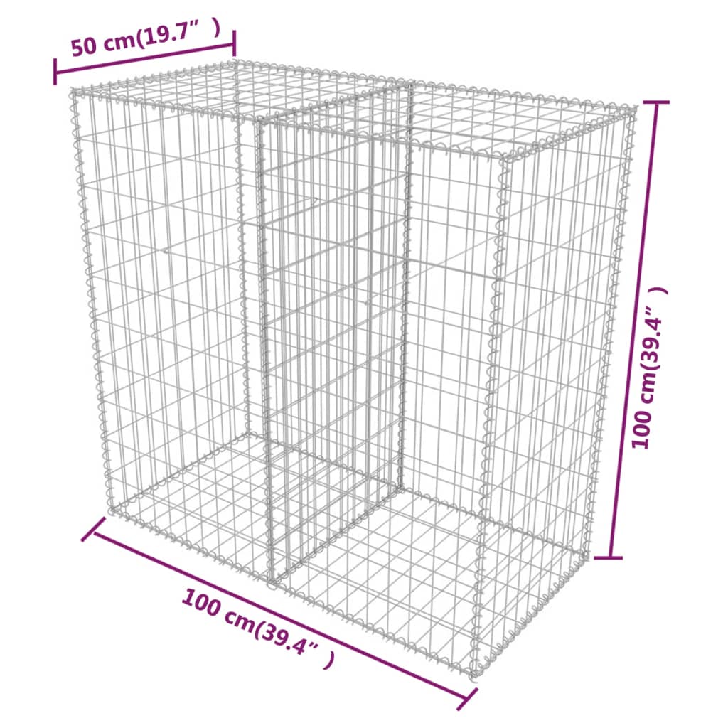 gabionkurv galvaniseret stål 100 x 50 x 100 cm