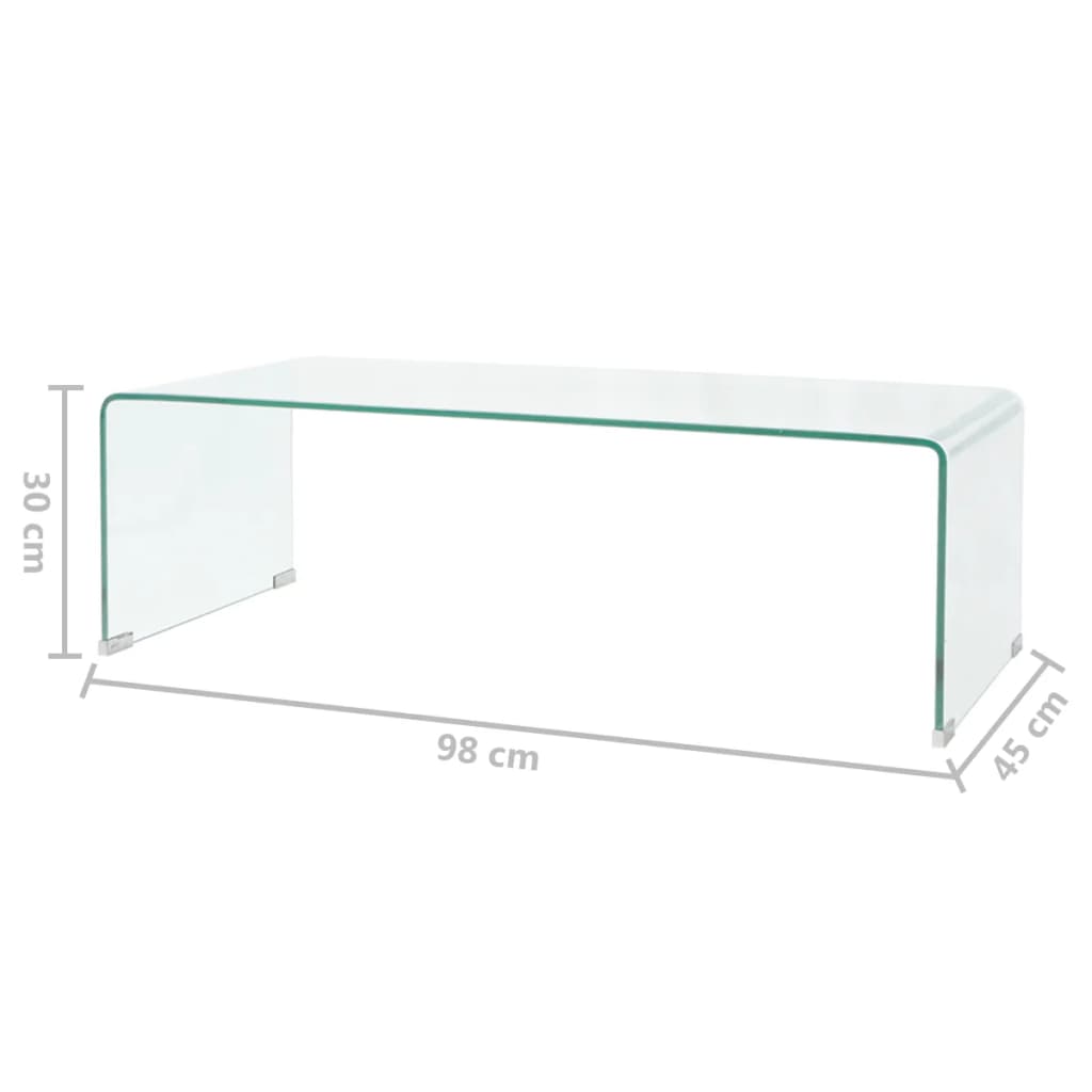 sofabord 98x45x30 cm hærdet glas transparent