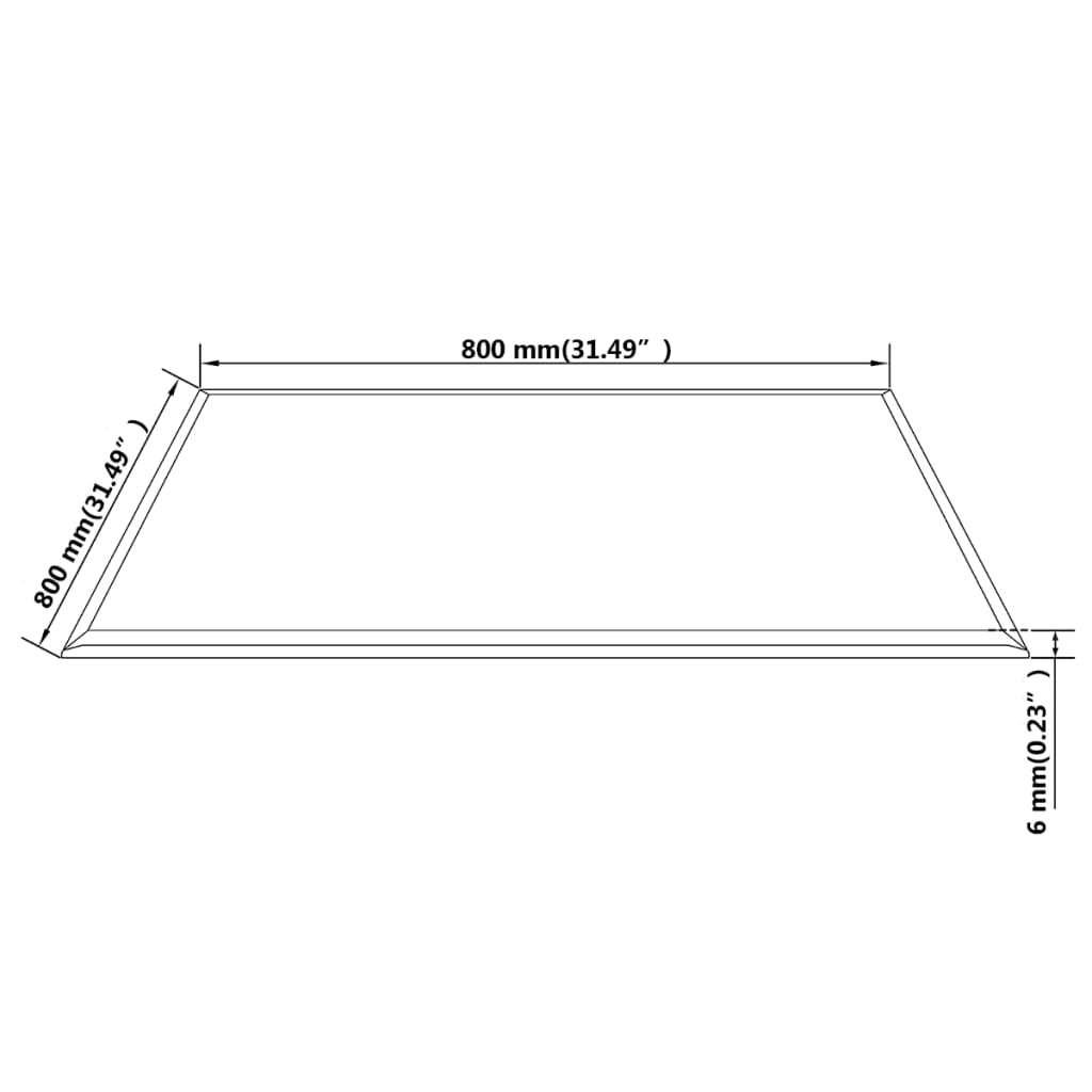 bordplade hærdet glas firkantet 800 x 800 mm