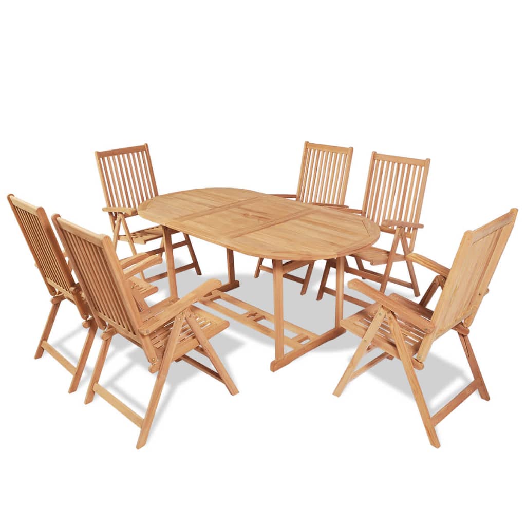 udendørs spisebordssæt 7 dele foldbare stole massivt teaktræ