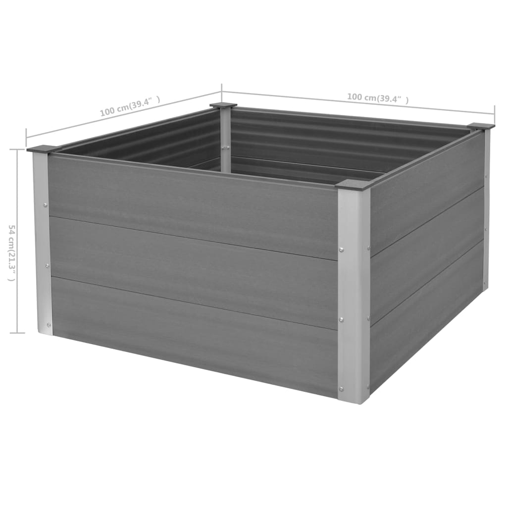 forhøjet plantekasse 100x100x54 cm grå WPC