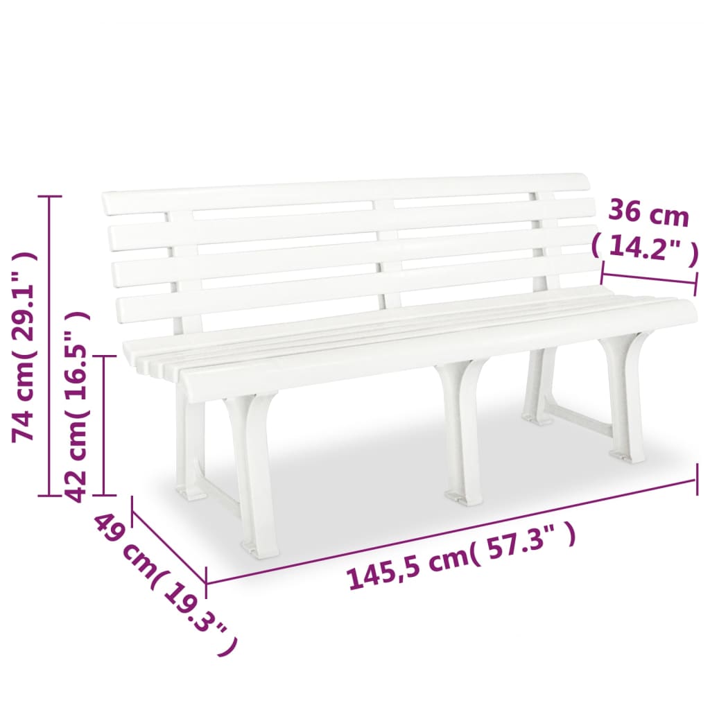 havebænk 145,5 cm plastik hvid