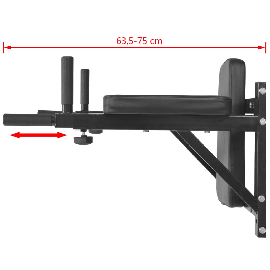 vægmonteret fitness-dipstation sort