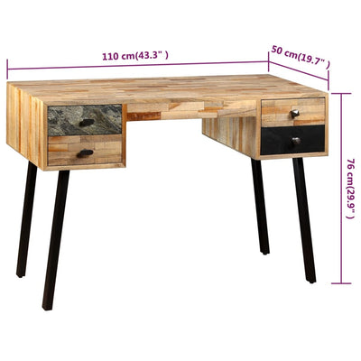 skrivebord massivt genbrugsteak 110 x 50 x 76 cm