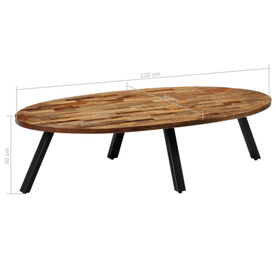 sofabord massivt genanvendt teak oval 120 x 60 x 30 cm