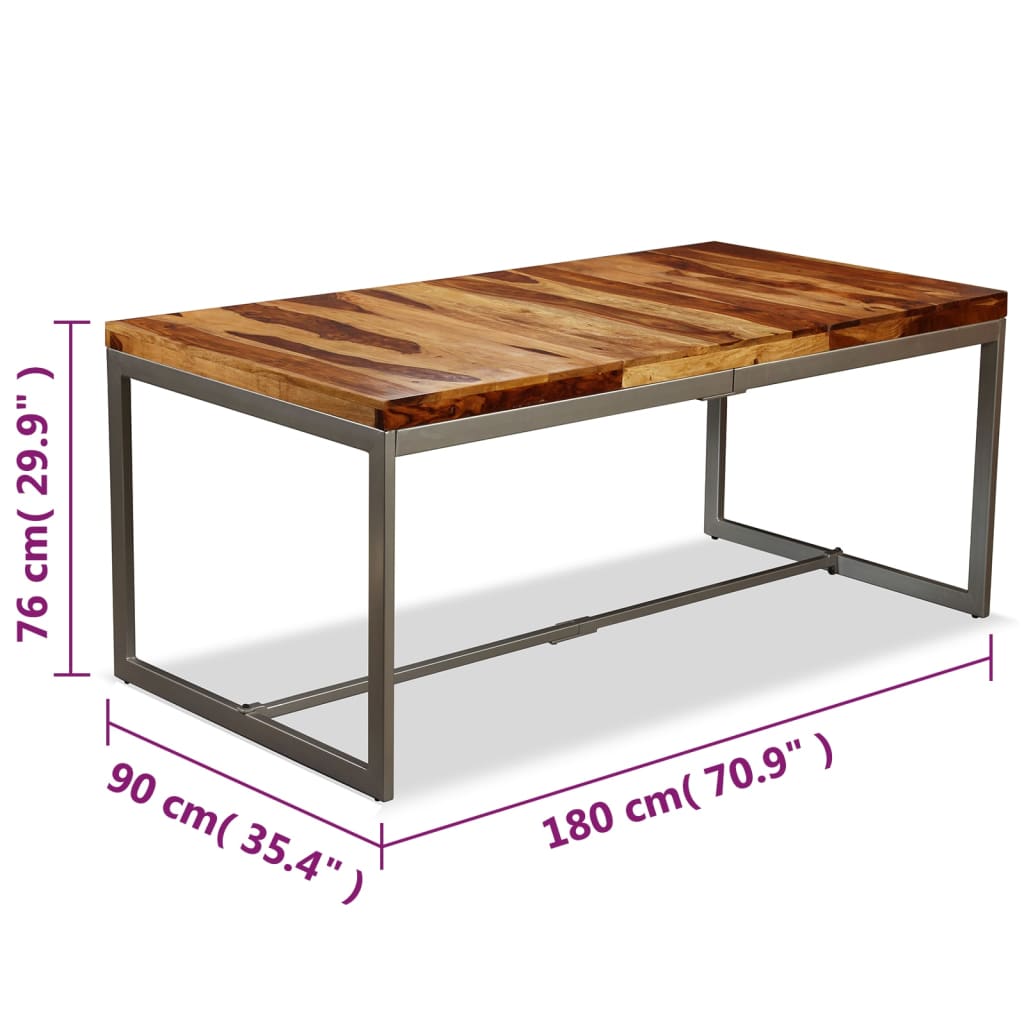 spisebord i massivt sheeshamtræ og stål 180 cm