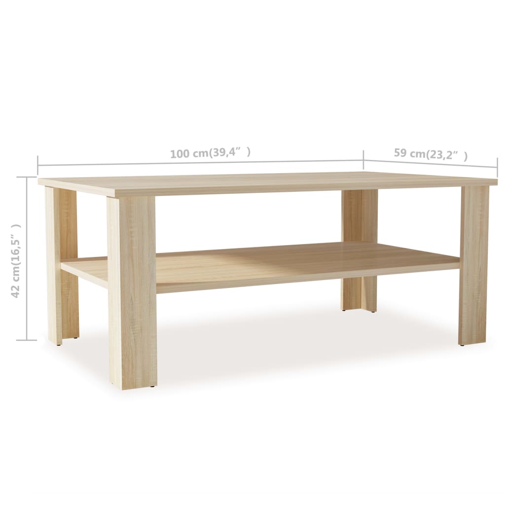 sofabord 100x59x42 cm konstrueret træ egetræsfarvet